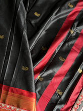 Load image into Gallery viewer, Evocative Black Cotton Silk Jacquard Zari Weaving n Sequence Lace Work Saree With Luxuriant Blouse

