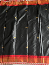 Load image into Gallery viewer, Evocative Black Cotton Silk Jacquard Zari Weaving n Sequence Lace Work Saree With Luxuriant Blouse
