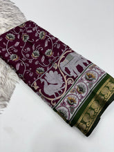 Load image into Gallery viewer, Incomparable Party Wear Pure Mangalkari Viscose Silk Print With Jacquard Work Rich Pallu Fancy Designer Saree For Occasion
