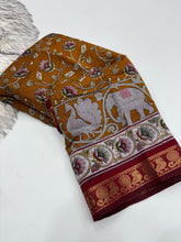 Load image into Gallery viewer, Incomparable Party Wear Pure Mangalkari Viscose Silk Print With Jacquard Work Rich Pallu Fancy Designer Saree For Occasion
