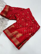 Load image into Gallery viewer, Marvellous Party Wear Red Colour Pure Dola Silk Zari Jacquard Weaving Work Fancy Designer Saree For Women
