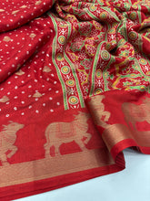 Load image into Gallery viewer, Marvellous Party Wear Red Colour Pure Dola Silk Zari Jacquard Weaving Work Fancy Designer Saree For Women
