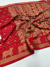Load image into Gallery viewer, Marvellous Party Wear Red Colour Pure Dola Silk Zari Jacquard Weaving Work Fancy Designer Saree For Women

