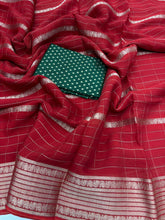 Load image into Gallery viewer, Evocative Function Wear Red Colour Pure Chinon Zari Silk With Chex Weaving Butti Work Designer Jacquard Border Saree For Women
