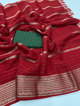 Load image into Gallery viewer, Evocative Function Wear Red Colour Pure Chinon Zari Silk With Chex Weaving Butti Work Designer Jacquard Border Saree For Women
