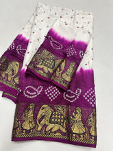 Load image into Gallery viewer, Desirable Party Wear White Colour Cotton Silk Kanjivaram Bandhani Print Fancy Designer Saree For Wedding
