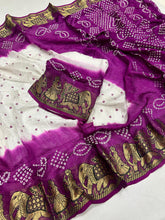 Load image into Gallery viewer, Desirable Party Wear White Colour Cotton Silk Kanjivaram Bandhani Print Fancy Designer Saree For Wedding
