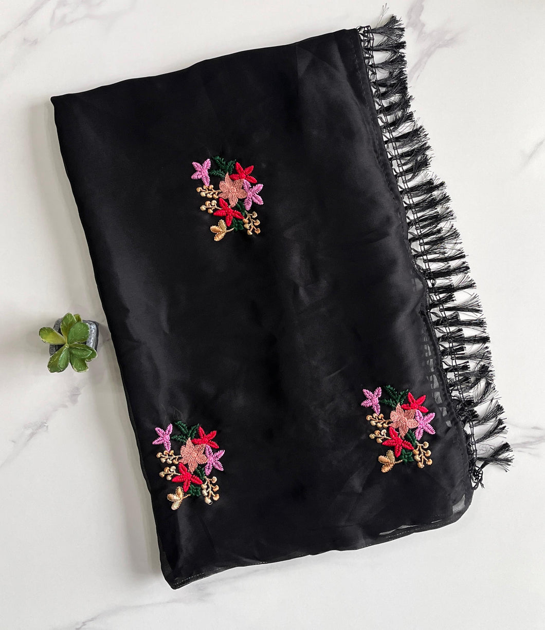 New Party Wear Chiffon Embroidery With Tussels Work Designer Saree With Blouse