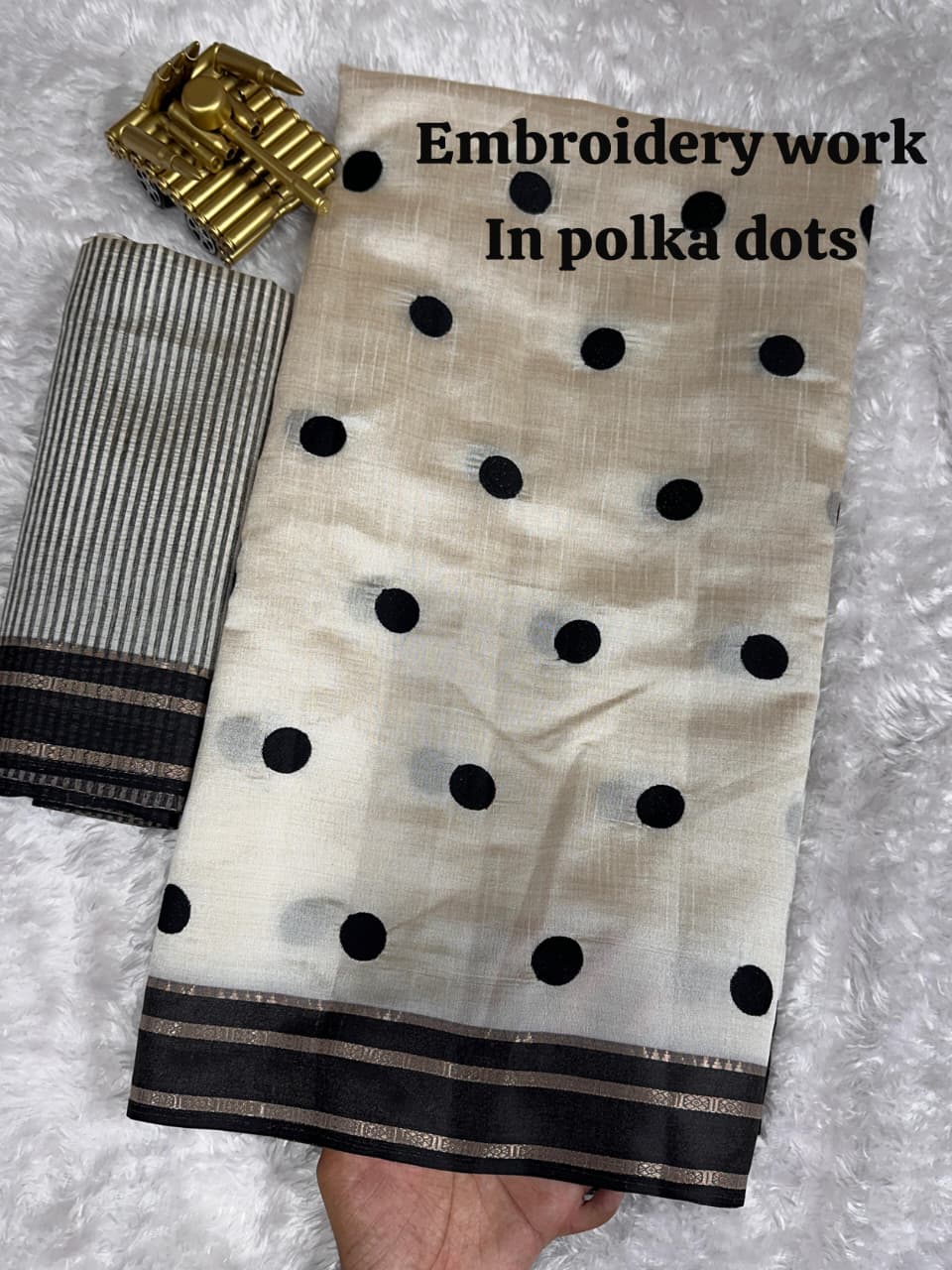 Exquisite Function Wear Tussar Silk Thread Embroidered Polka Dots Work Contrast Border With Zari Weaving Saree For Women
