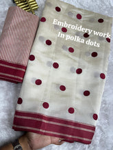 Load image into Gallery viewer, Exquisite Function Wear Tussar Silk Thread Embroidered Polka Dots Work Contrast Border With Zari Weaving Saree For Women
