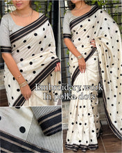 Load image into Gallery viewer, Exquisite Function Wear Tussar Silk Thread Embroidered Polka Dots Work Contrast Border With Zari Weaving Saree For Women
