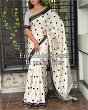 Load image into Gallery viewer, Exquisite Function Wear Tussar Silk Thread Embroidered Polka Dots Work Contrast Border With Zari Weaving Saree For Women
