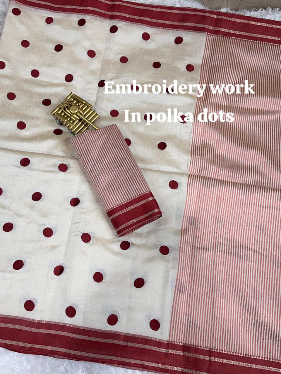Exquisite Function Wear Tussar Silk Thread Embroidered Polka Dots Work Contrast Border With Zari Weaving Saree For Women