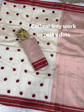 Load image into Gallery viewer, Exquisite Function Wear Tussar Silk Thread Embroidered Polka Dots Work Contrast Border With Zari Weaving Saree For Women
