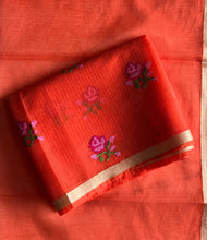 Load image into Gallery viewer, Phenomenal Orange Color Pure Kota Doriya Embroidery n Zari Border Work Fancy Designer Saree with Unstitched Blouse Piece
