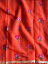 Load image into Gallery viewer, Phenomenal Orange Color Pure Kota Doriya Embroidery n Zari Border Work Fancy Designer Saree with Unstitched Blouse Piece
