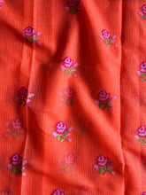 Load image into Gallery viewer, Phenomenal Orange Color Pure Kota Doriya Embroidery n Zari Border Work Fancy Designer Saree with Unstitched Blouse Piece
