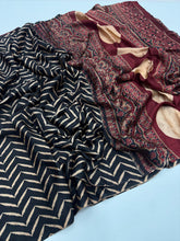Load image into Gallery viewer, Pure Satin Crepe Ajrak Printed Rich Pallu Work Fancy Designer Function Wear Saree With Blouse
