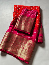 Load image into Gallery viewer, Mellifluous Party Wear Double Shaded Cotton Silk Kanjivaram Bandhani Print Fancy Designer Saree For Wedding
