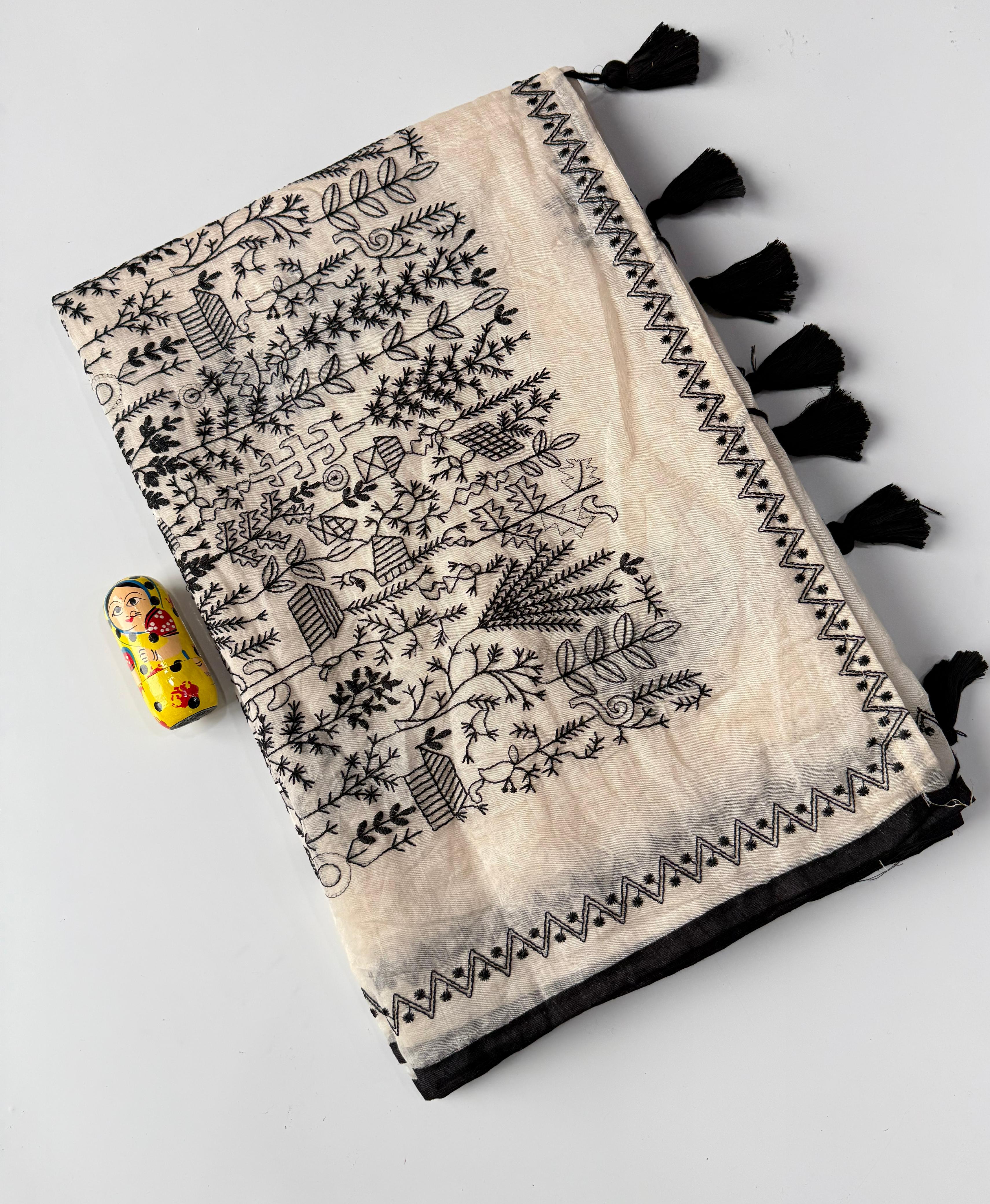 Charismatic Function Wear Chanderi Cotton Heavy Embroidered n Tussels Work Fancy Saree With Blouse