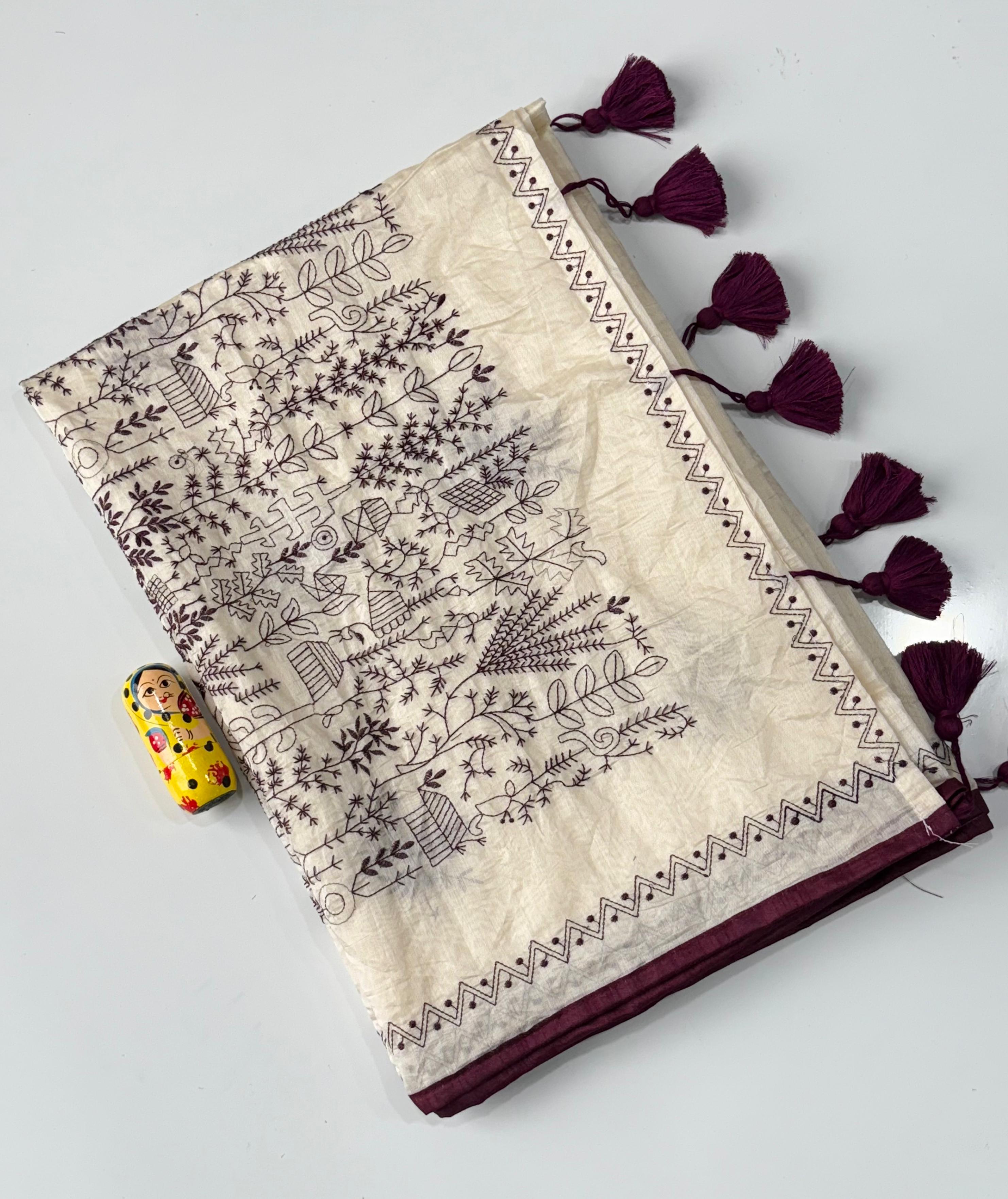Charismatic Function Wear Chanderi Cotton Heavy Embroidered n Tussels Work Fancy Saree With Blouse