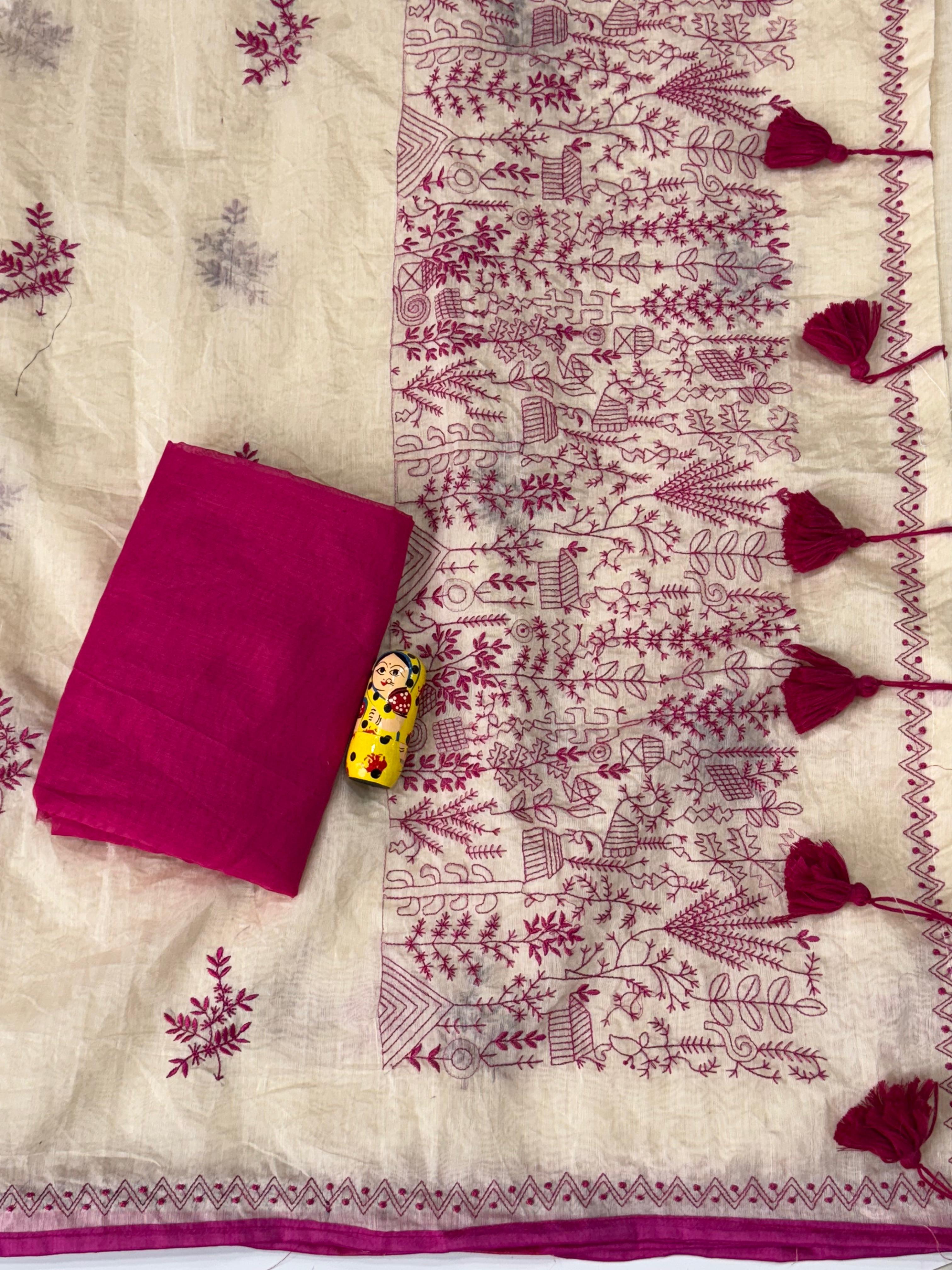 Charismatic Function Wear Chanderi Cotton Heavy Embroidered n Tussels Work Fancy Saree With Blouse