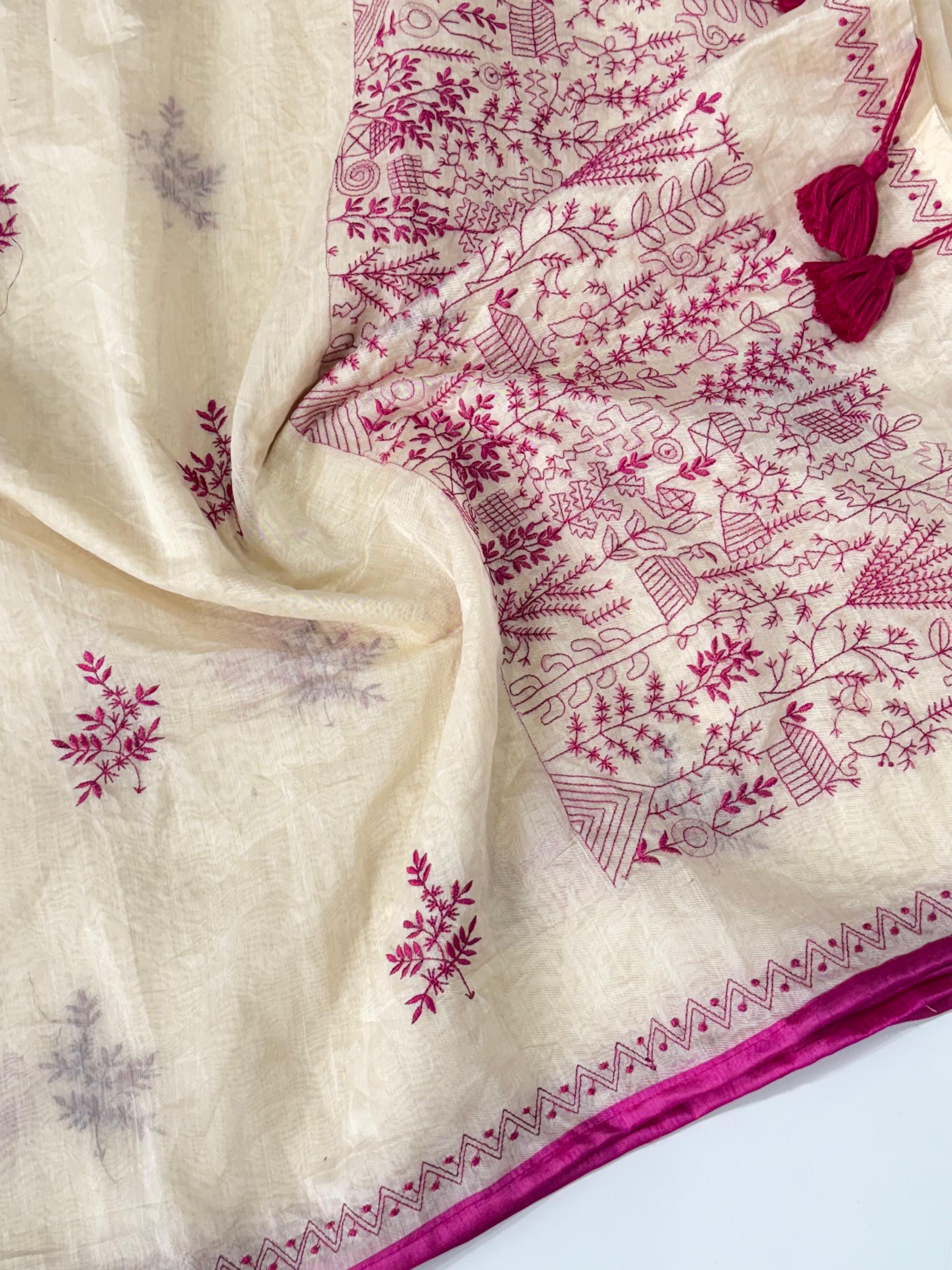 Charismatic Function Wear Chanderi Cotton Heavy Embroidered n Tussels Work Fancy Saree With Blouse
