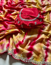Load image into Gallery viewer, Adorable Party Wear Multicolour Dyeing Chinnon With Heavy Embroidery Sequence Zari Work Fancy Designer Saree For Wedding
