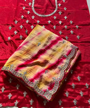 Load image into Gallery viewer, Adorable Party Wear Multicolour Dyeing Chinnon With Heavy Embroidery Sequence Zari Work Fancy Designer Saree For Wedding
