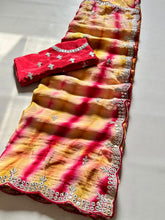 Load image into Gallery viewer, Adorable Party Wear Multicolour Dyeing Chinnon With Heavy Embroidery Sequence Zari Work Fancy Designer Saree For Wedding
