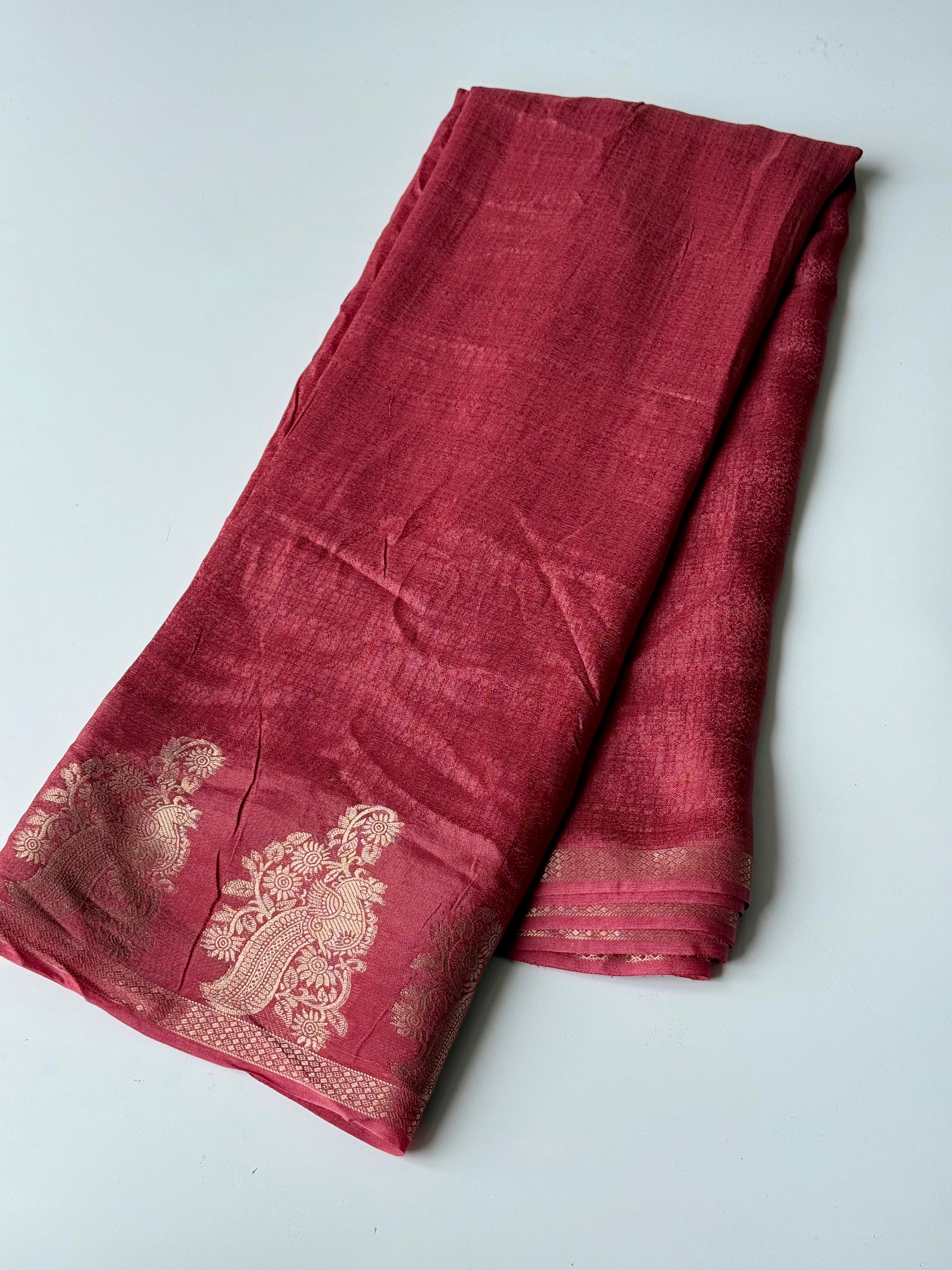 Whimsical Cherry Pink Jacquard Work Pure Soft Viscose Silk Saree With Desiring Blouse Piece