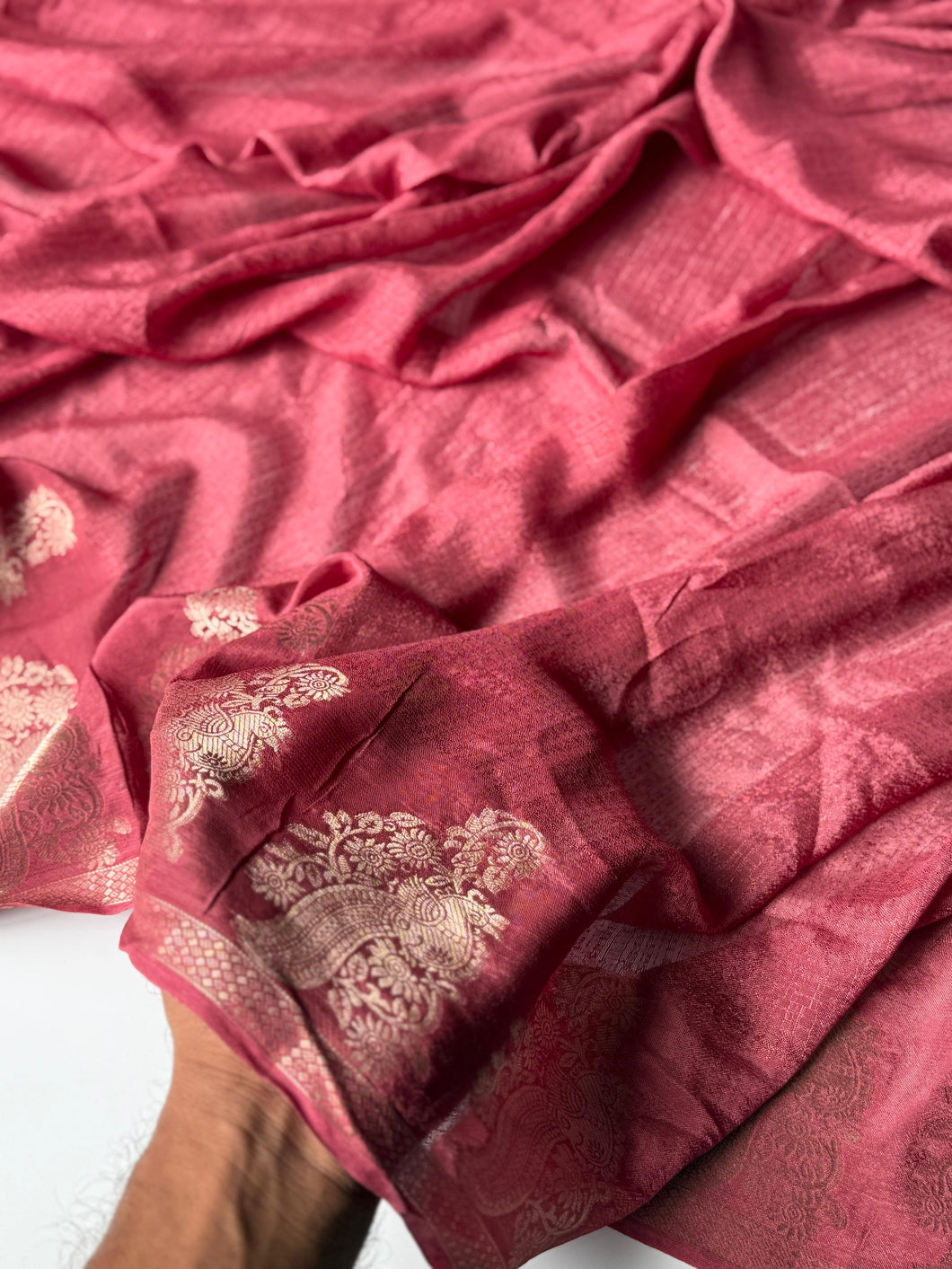 Whimsical Cherry Pink Jacquard Work Pure Soft Viscose Silk Saree With Desiring Blouse Piece