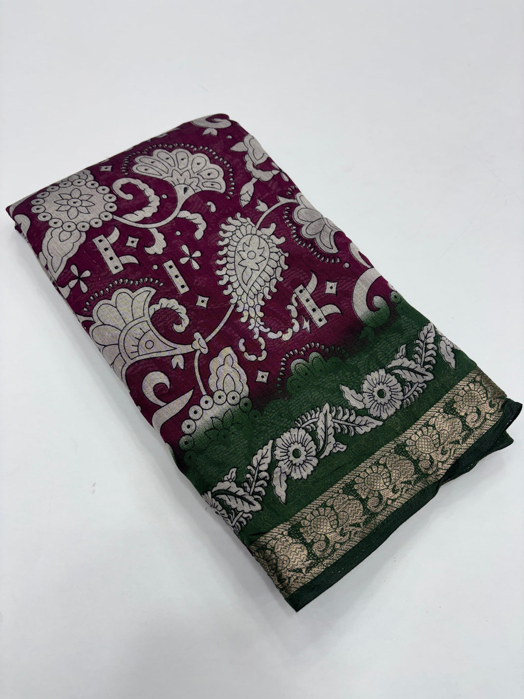 Evocative Party Wear Wine Colour Mangalkari Viscouse Silk Print With Designer Pallu Fancy Saree For Women