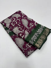 Load image into Gallery viewer, Evocative Party Wear Wine Colour Mangalkari Viscouse Silk Print With Designer Pallu Fancy Saree For Women
