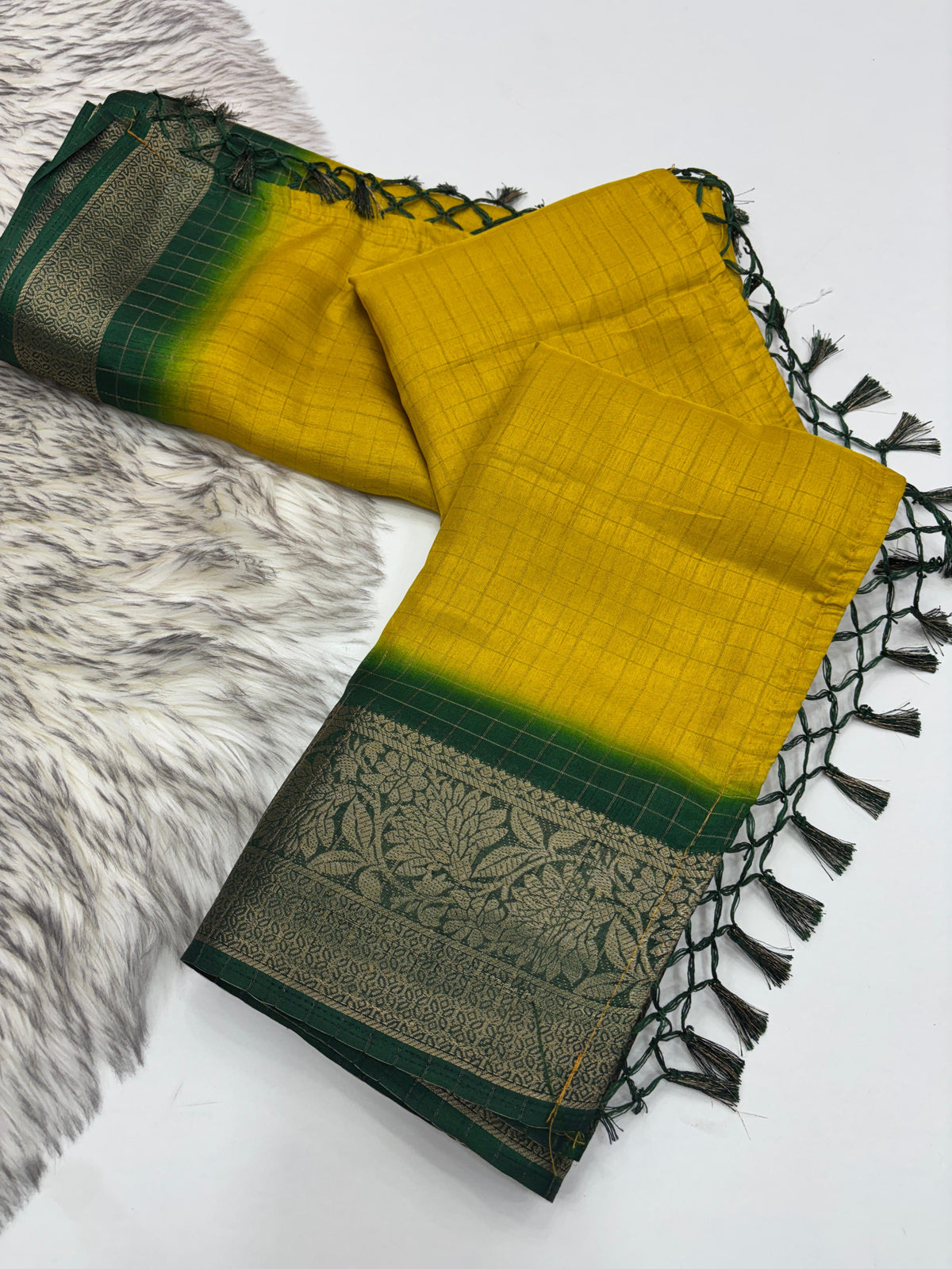 New Yellow Color Pure Dola Silk Jacquard Weaving With Tassles Work Fancy Designer Saree With Classic Blouse Piece
