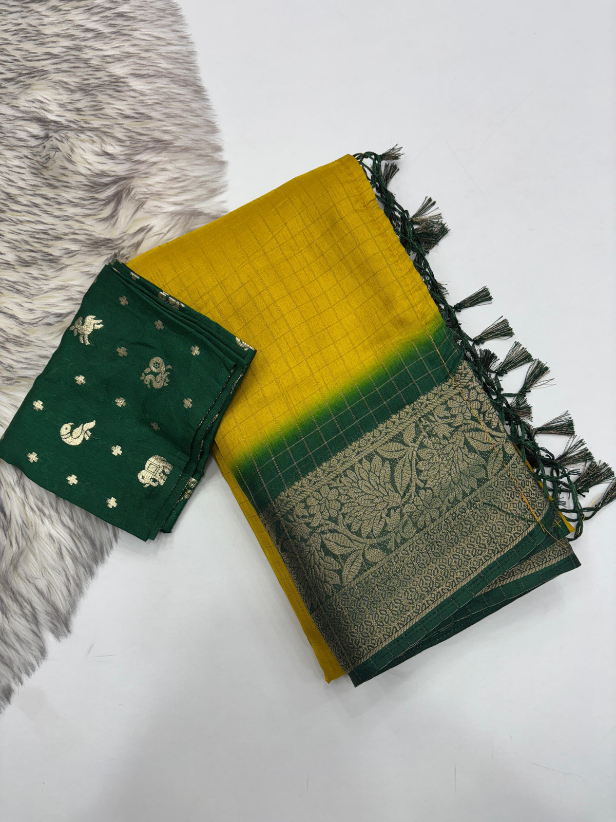 New Yellow Color Pure Dola Silk Jacquard Weaving With Tassles Work Fancy Designer Saree With Classic Blouse Piece