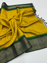 Load image into Gallery viewer, New Yellow Color Pure Dola Silk Jacquard Weaving With Tassles Work Fancy Designer Saree With Classic Blouse Piece
