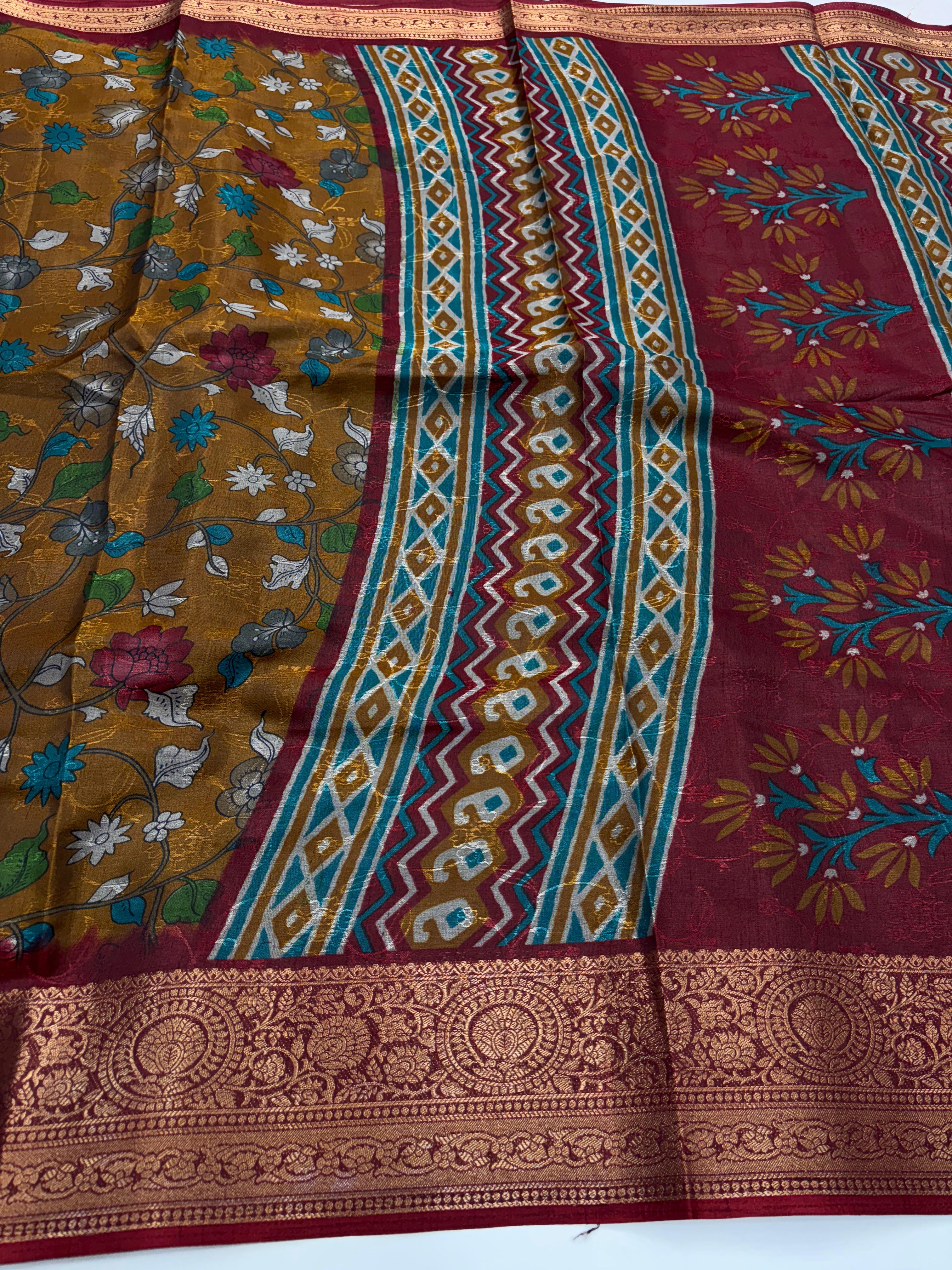 Latest Festive Wear Gold Color Dola Silk Jacquard Zari n Print Work Fancy Designer Saree With Blouse