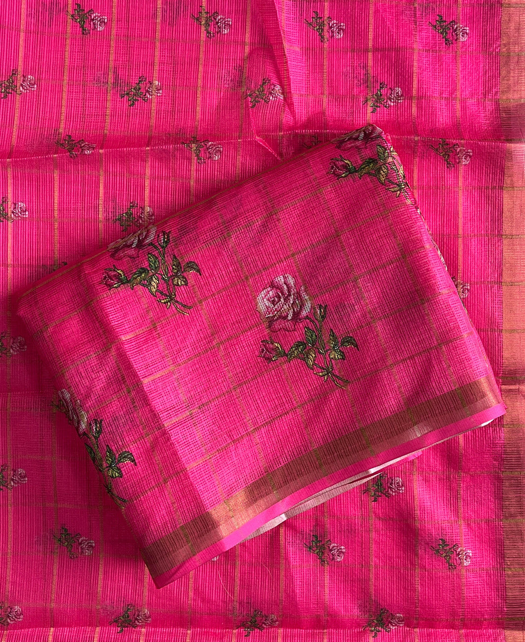 Gratifying Function Wear Kota Doriya Zari Checks With Flower Print Desinger Saree For Wedding