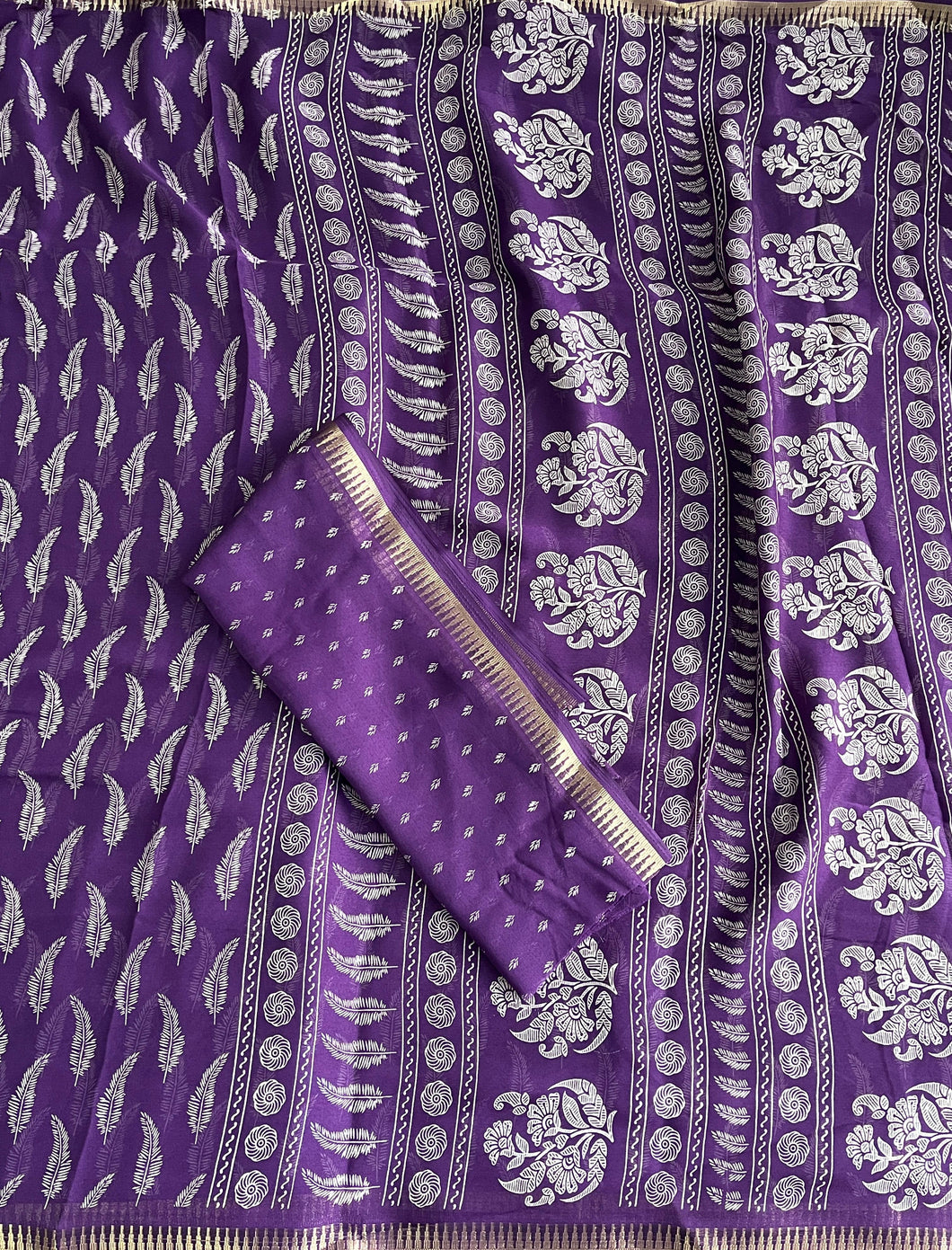 Luxuriant Purple Printed Georgette Tissue Saree With Fugacious Blouse Piece