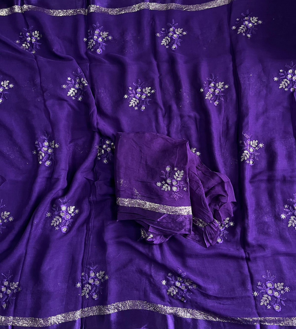 Glamorous Blue Color Pure Viscose Georgette Fabric With Satin Border n Sequence Work Saree With Ravishing Blouse Piece