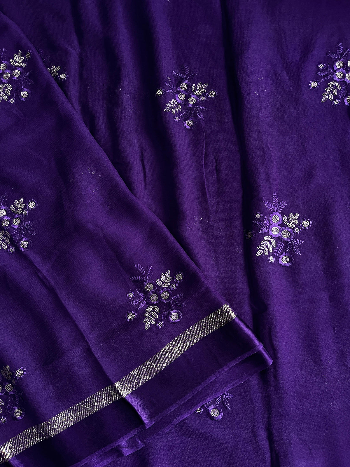 Glamorous Blue Color Pure Viscose Georgette Fabric With Satin Border n Sequence Work Saree With Ravishing Blouse Piece