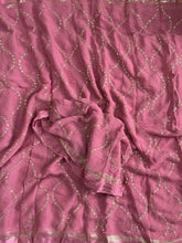 Load image into Gallery viewer, Charming Lavender Colour Pure Viscose Georgette Fabric With Satin Border n Embroidered Work Saree With Blissful Blouse Piece
