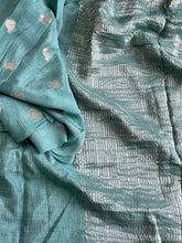 Load image into Gallery viewer, Confounding Sea Green Color Pure Viscose Chinnon Zari Jacquard Weaving Work Saree With Glowing Blouse Piece
