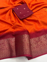 Load image into Gallery viewer, New Festive Wear Orange Color Pure Dola Silk Jacquard Weaving n Jhalar Work Fancy Designer Saree
