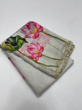 Load image into Gallery viewer, Demanding Grey Print n Hand Work Heavy Pure Tebbi Silk Saree With Pleasurable Blouse Piece
