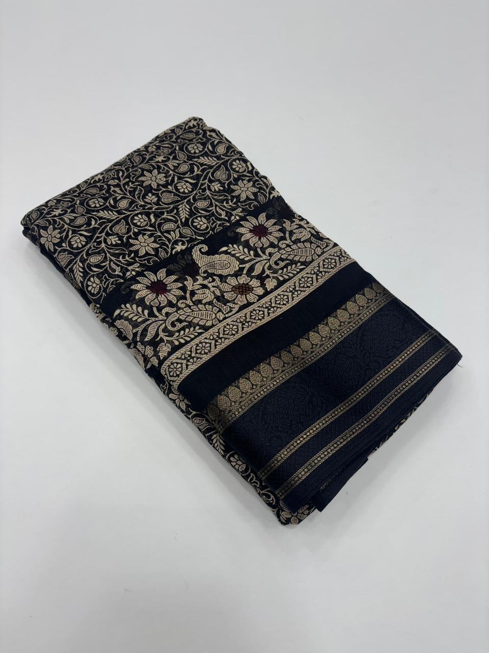 Charming Pure Soft Cotton Silk Print With Jacquard Border Work Saree With Blissful Blouse Piece