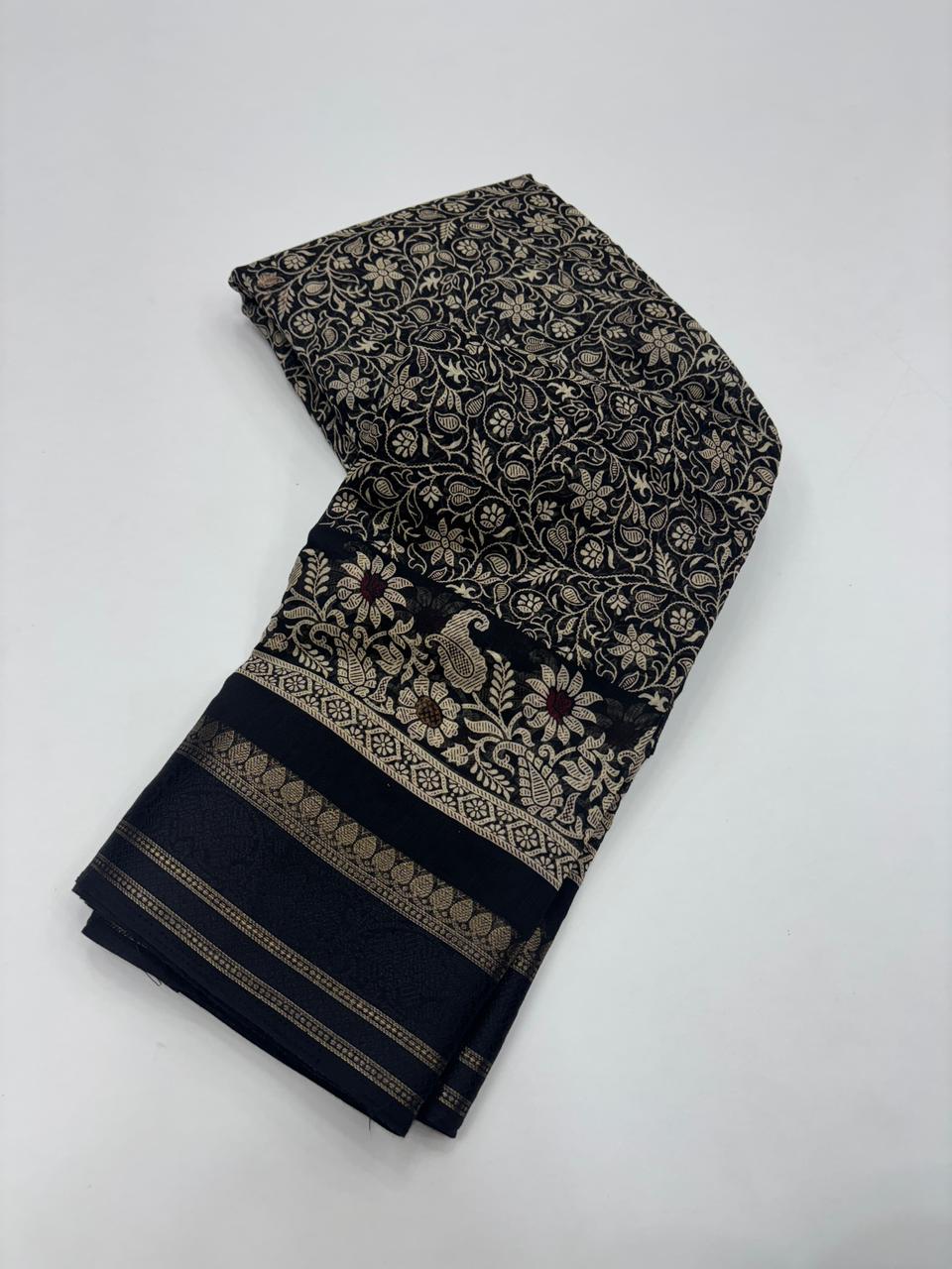 Charming Pure Soft Cotton Silk Print With Jacquard Border Work Saree With Blissful Blouse Piece