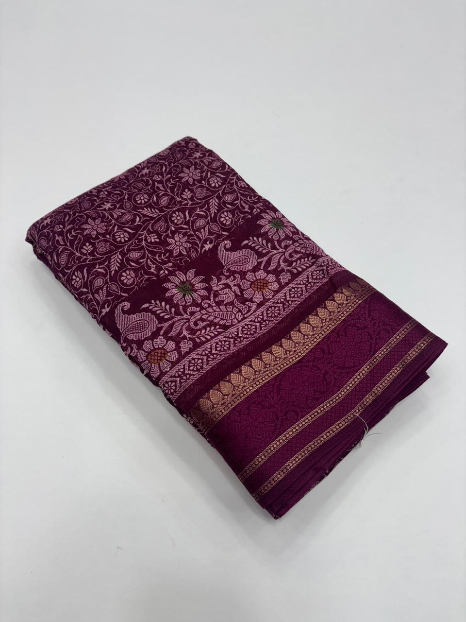 Charming Pure Soft Cotton Silk Print With Jacquard Border Work Saree With Blissful Blouse Piece
