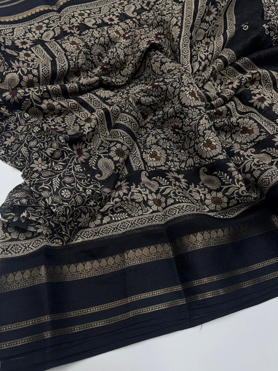 Charming Pure Soft Cotton Silk Print With Jacquard Border Work Saree With Blissful Blouse Piece